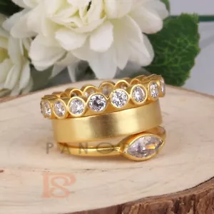 Three Stackable Rings Set in 18k Gold Plated With Zircon For Engagement Jewelry - Picture 1 of 9