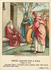Christlicher Bildunterricht antike religiöse Karte Israel bittet um einen König 1903 - Bild 1 von 2