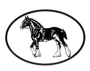 Autocollant de fenêtre ovale noir et blanc Clydesdale - races équines