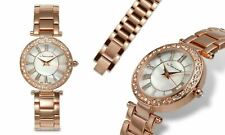 NEW Jeanneret 1433 Womens Gloria Crystal Bezel Roman Numeral MOP Rose Gold Watch