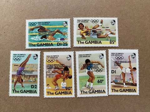 GAMBIA SC # 570-575 1984 OLYMPICS OVPT MNH Cover