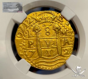 1712 DOUBLE DATED NGC PERU 1715 FLEET SHIPWRECK 8 ESCUDOS PIRATE GOLD COINS - Picture 1 of 18