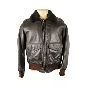 Vintage LL Bean Flight Bomber Leather Jacket Shearling Lambskin 100% Wool Small - Picture 1 of 10