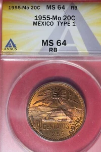 1955 Mo ANACS 20C MS64 MEXICO TYPE 1 #B48375 - Picture 1 of 2