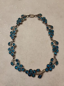 TAXCO Sterling 925 Turquoise Inlay NECKLACE 16 In Collar Choker TA-170 Blossom - Picture 1 of 11