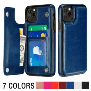 Flip Magnetic Leather Wallet Back Card Pocket Kickstand Case Cover for iPhone - Picture 1 of 19