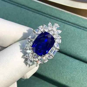 5,50 ct gepolsterter natürlicher königsblauer Saphir Diamant Ehering 14 K Weißgold - Bild 1 von 6