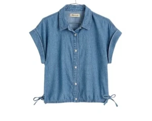 Madewell Womens Denim Side Tie Botton Up Shirt in Aurea Wash Size L - Picture 1 of 9