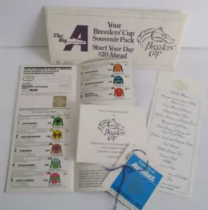 1985 BREEDER'S CUP paquete de recuerdos, programa, menú, recibo de mesa y boleto de fiesta - Imagen 1 de 3