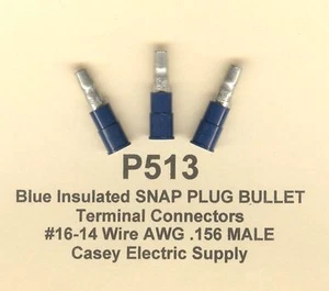 50 Connettore terminale blu isolato SNAP PLUG BULLET 16-14 filo calibro .156 MASCHIO - Foto 1 di 2
