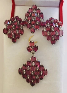 Solid Silver 925 Cluster Pendant Earring Ring With Natural Oval Topaz Purple19GM - Picture 1 of 9