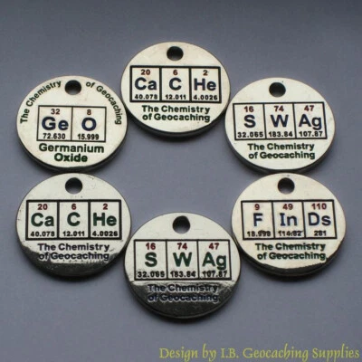 Chemistry of Geocaching PathTag Set of 6 with Regular & Glow Enamel (6pcs Lot) - Imagen 1 de 4