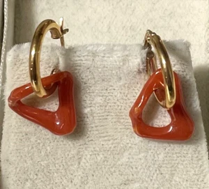 NATURALLY-FORMED CORAL BRANCH DANGLE EARRINGS  ON 14K REMOVABLE HOOP TOPS ITALY - Picture 1 of 6