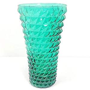Vintage 10" tall Green Vase Rossini Empoli Italy Pineapple Diamond Point MCM - Picture 1 of 10