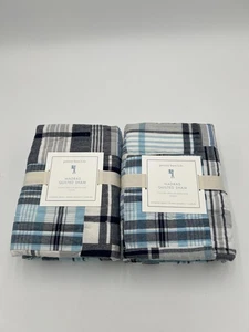 Pottery Barn Kids Madras Quilted Sham European Square Plaid Blue Gray New Set 2 - Bild 1 von 5