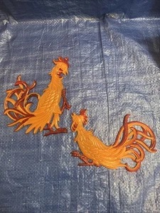 Vintage Pair Syroco Metallic Gold Fighting Roosters 1970s Wall Art Rare - Picture 1 of 3