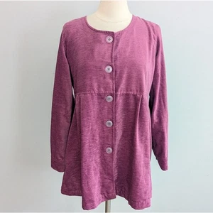 Tunika-Bluse Damen weiche Umrandung lila Samt Knopfleiste Large - Bild 1 von 8