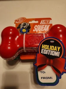 NERF DOG Squeak 2-PACK Bones Red & Green Dog Toys HOLIDAY EDITION! - Picture 1 of 9