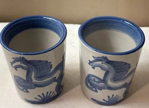 M.A Hadley Art Pottery Set Of 2 Tumbler Whoa! Blue Horse Stoneware - Picture 1 of 8