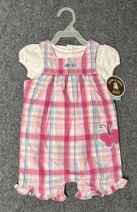 Carters Vintage Baby 6-9 Months Girls Jumper Butterfly Plaid Pink - Picture 1 of 4