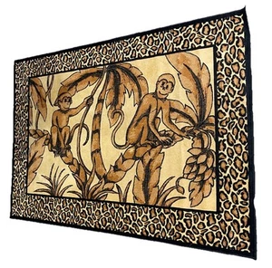 MASAI Luxus Belgien Seide Viskose Flor Teppich Böhmisch Dschungel Affen Braun BL 4 Fuß - Bild 1 von 3