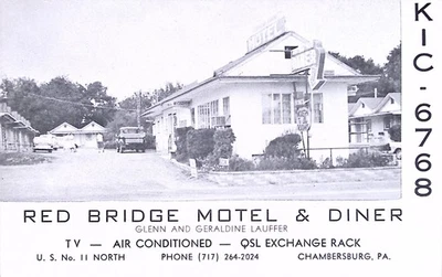 Винтажная рекламная карточка Red Bridge Motel Diner Chambersburg PA придорожная - Изображение 1 из 3