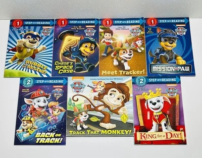 7 PAW PATROL Books lot STEP INTO READING Level 1-2 Readers~Meet Tracker~Rubble~ Foto 1 de 4
