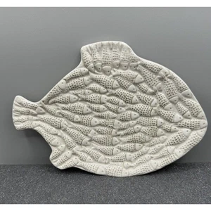 L Godinger & Co Ceramic Cream Off White 8" Embossed Fish Trinket Plate Decor - Picture 1 of 7