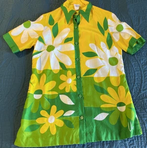 De colección 60’s 70’s Vera Neumann Abotonada Hecho en Nion Talla 10 Pequeño Floral Verde - Imagen 1 de 23