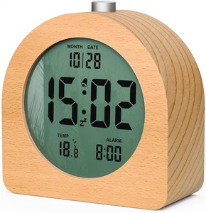 Sveglia Digitale in Legno, Sveglia Da Comodino LCD Con Funzione Snooze, Sveglia - Foto 1 di 12