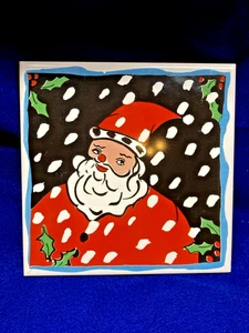Vintage Weihnachtsmann im Schnee quadratischer Keramikfliesenuntersetzer - Portugal - Bild 1 von 4