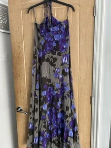 Firetrap Maxi Halter neck Dress Black And Purple With Leather Trim Size S / 10 - Picture 1 of 4