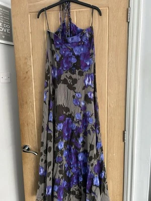 Firetrap Maxi Halter neck Dress Black And Purple With Leather Trim Size S / 10 - Image 1 of 4