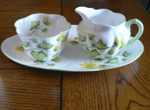Vintage Shelley China England Celandine Cream Sugar Underplate Dainty FREEUSSHIP - Picture 1 of 7