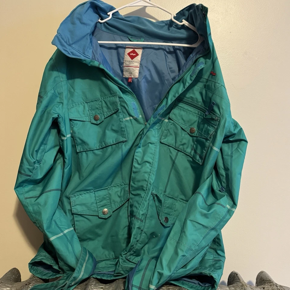 Foursquare Outerwear Men’s Snowboard Ski Jacket Teal Green Size M Hooded Pockets - Image 1 of 4