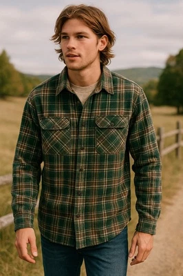 Vintage Field & Stream Green Plaid Button Up Field Jacket 80s 90s Medium READ - Image 1 of 4