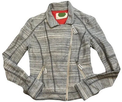 Jaqueta de Moto Anthropologie Cropped Malha Cinza Assimétrica Zíper Bolso Frontal XS - Imagem 1 de 4