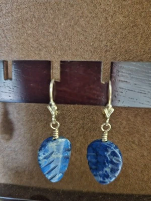 Lapis Lazuli Leaf 925 Sterling Silver Dangle Earrings - Image 1 of 3