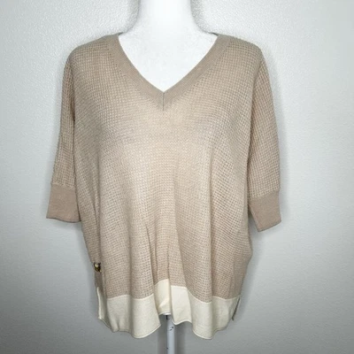 Espléndido suéter para mujer beige con cuello en V mezcla de lana de gran tamaño talla XS/S USADO EN EXCELENTE ESTADO Foto 1 de 4