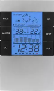 Clock Alarm With Indoor Thermometer Humidity Date Weather Indication New - Foto 1 di 1