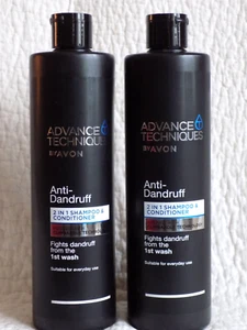 AVON 2 x ADVANCE TECHNIQUES ANTI-DANDRUFF 2 IN 1 SHAMPOOS XL SIZE 400ml each NEW - Picture 1 of 7