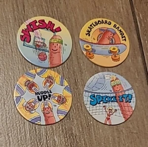 1990s ZIPLOC FINGERMAN Sealed Promo Pack Of 4 Fun POG bottle Caps - Picture 1 of 4