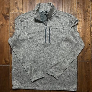 Eddie Bauer Convector 1/2-Zip Fleece Sweater Charcoal Tan Mens size L - EUC - Picture 1 of 14