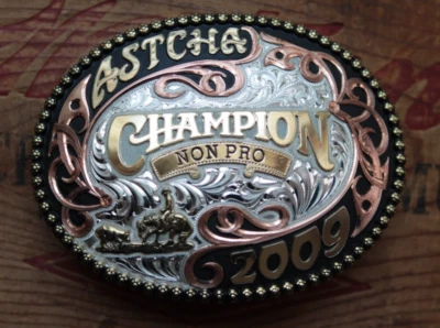 Vtg Gist Sterling Silver Overlay ASTCHA Champion 2009 Trophy Belt Buckle - Image 1 of 4