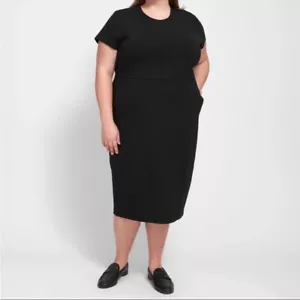 Universal Standard Black Short Sleeve Elle Ponte Knit Front Seam Midi Dress 2XS - Picture 1 of 9