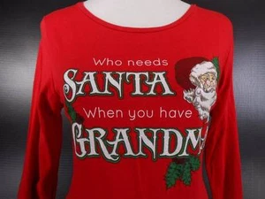 Warm Women's Medium Christmas Theme Red Long Sleeve Shirt - Writing on Shirt: - Picture 1 of 4