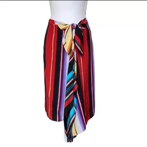 Lauren Ralph Lauren Serape Skirt Sz Small Stripe Print Silk Drape Tie Waist - Picture 1 of 7