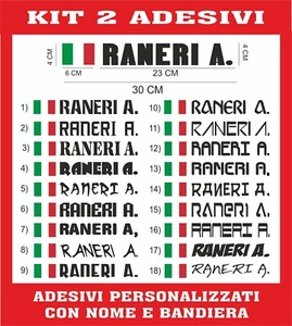 2 ADESIVI NOME + BANDIERA PERSONALIZZATO BICI MOTO CASCO AUTO SCUOLA RALLY B27 - Imagen 1 de 1