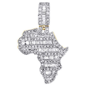 Pendentif carte Afrique en or jaune 10 carats rond et baguette diamant 1,50 pouces charme 1,47 ct.