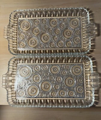 (2) Glass Party  TRAY Snack,  Vegetable, Cheese,  Drink  11.5 inch x 6 in - Image 1 of 2